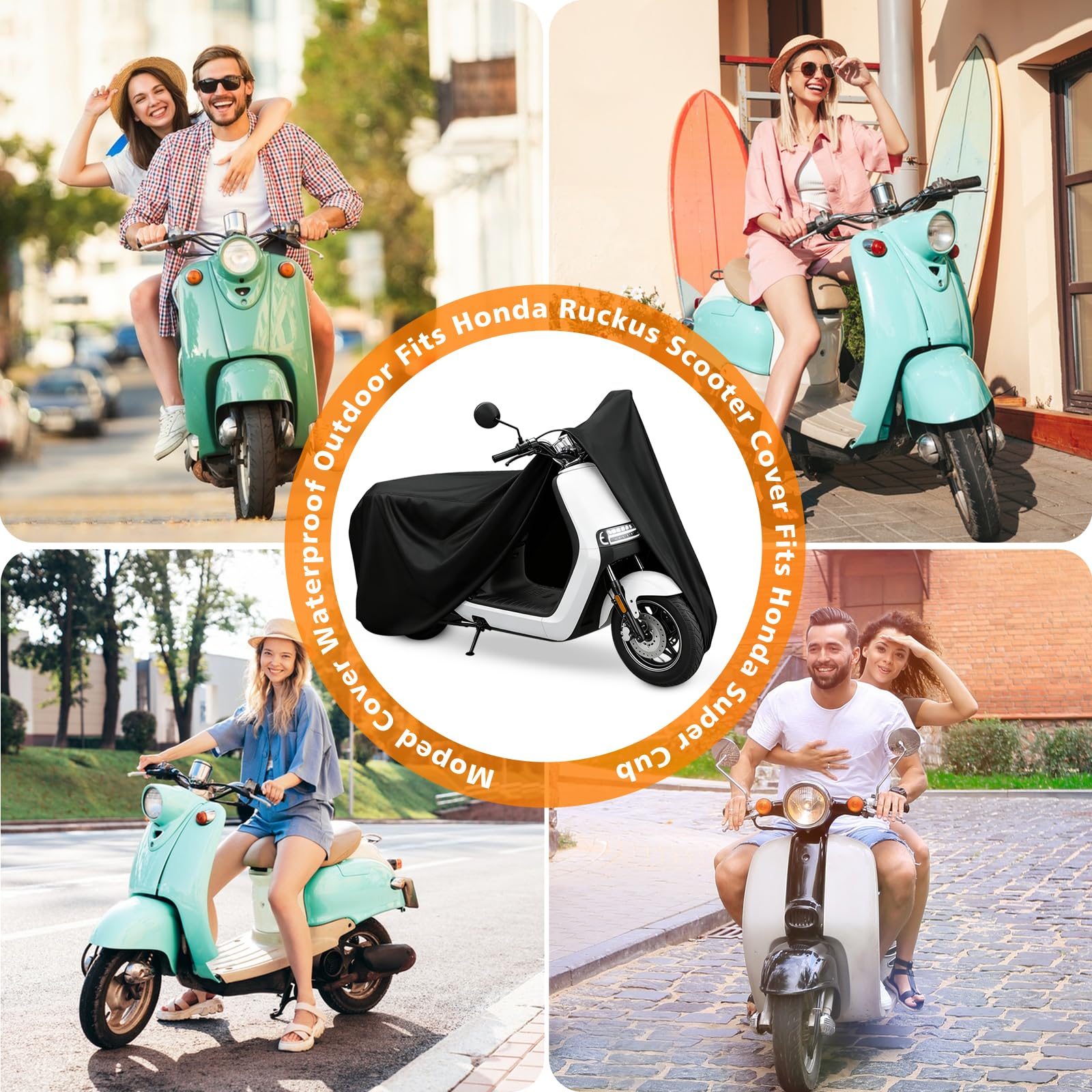 COVERVIN Funda impermeable para scooter al aire libre, cubierta para ciclomotor y cubierta Vespa para Honda Ruckus Yamaha 72 pulgadas de largo (S)