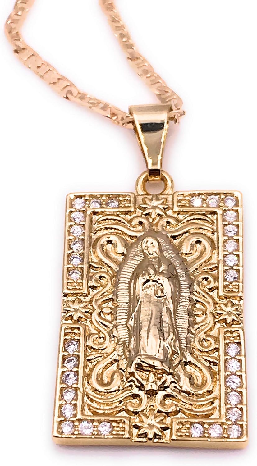 LESLIE BOULES Guadalupe 18K Gold Plated Pendant Necklace for Women Religious Jewelry