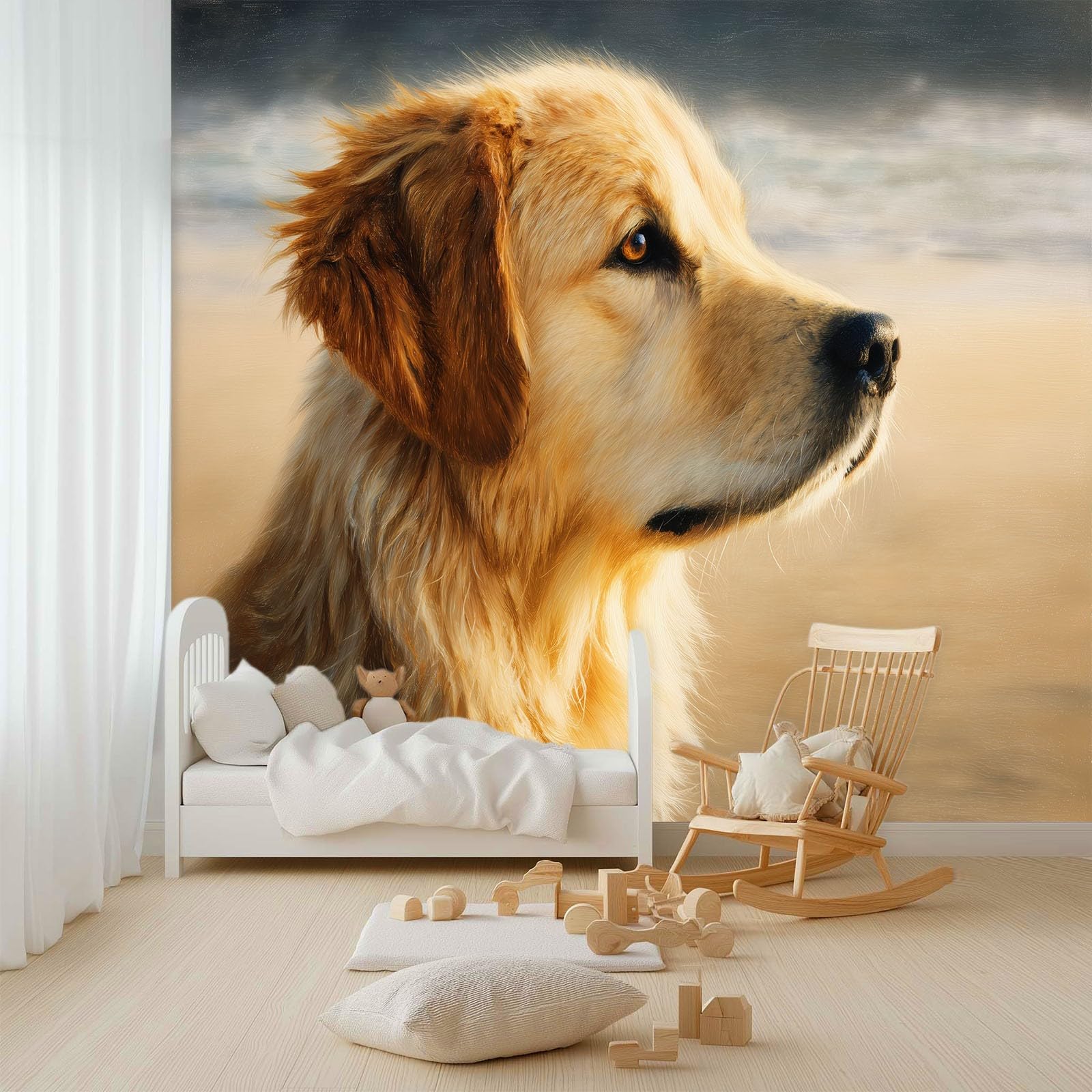 Ölgemälde Wandbild Fototapete 300 x 210 cm, Kinderzimmer Bar Büro Wohnzimmer Restaurant Bekleidungsgeschäft Flur Hotel Tier Hund Porträt Wanddekoration Wandkunst Wandposter