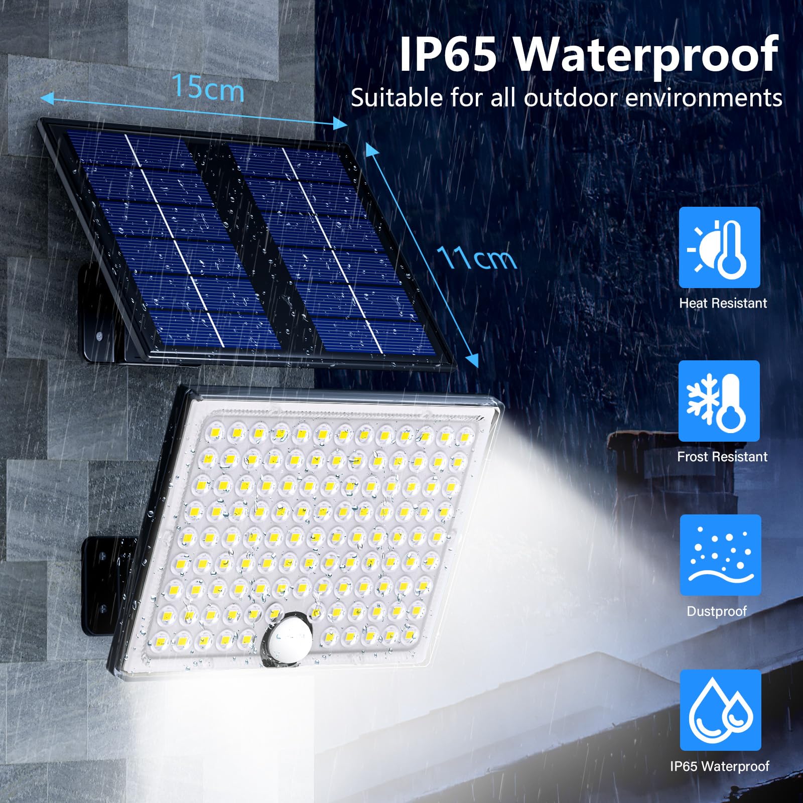 Faretto Led da Esterno Solare con Sensore di Movimento, Luce Solare Led Esterno con Telecomando, 2000mAh 3 Modes IP65 Impermeabile Lampada Solare da Esterno con Pannello Solare per Giardino, 1 Pezzo