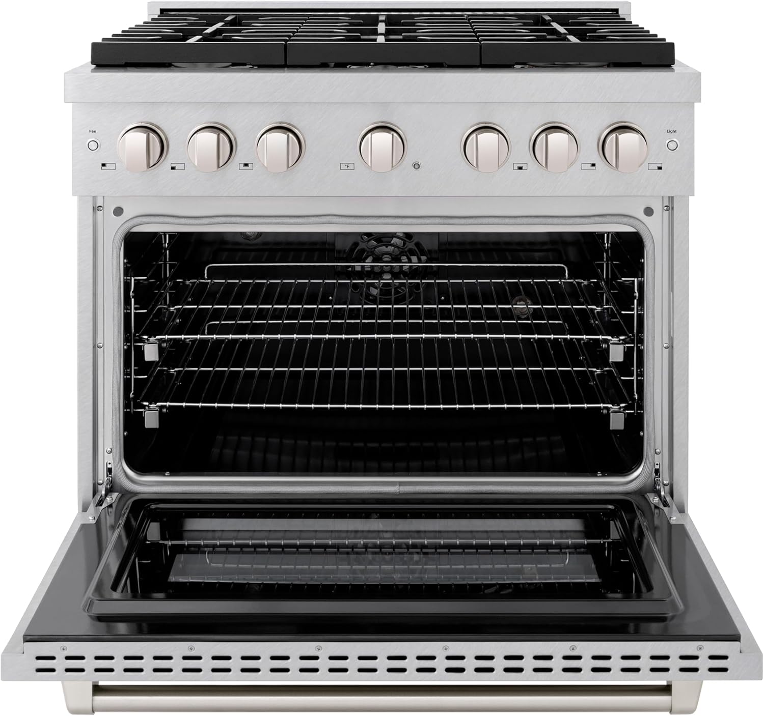 ZLINE 36 in. 5.2 cu. ft. Paramount Dual Fuel Range with Gas Cooktop and Electric Convection Oven in Satin Stainless Steel with 6 Brass Burners (SDRS-BR-36)