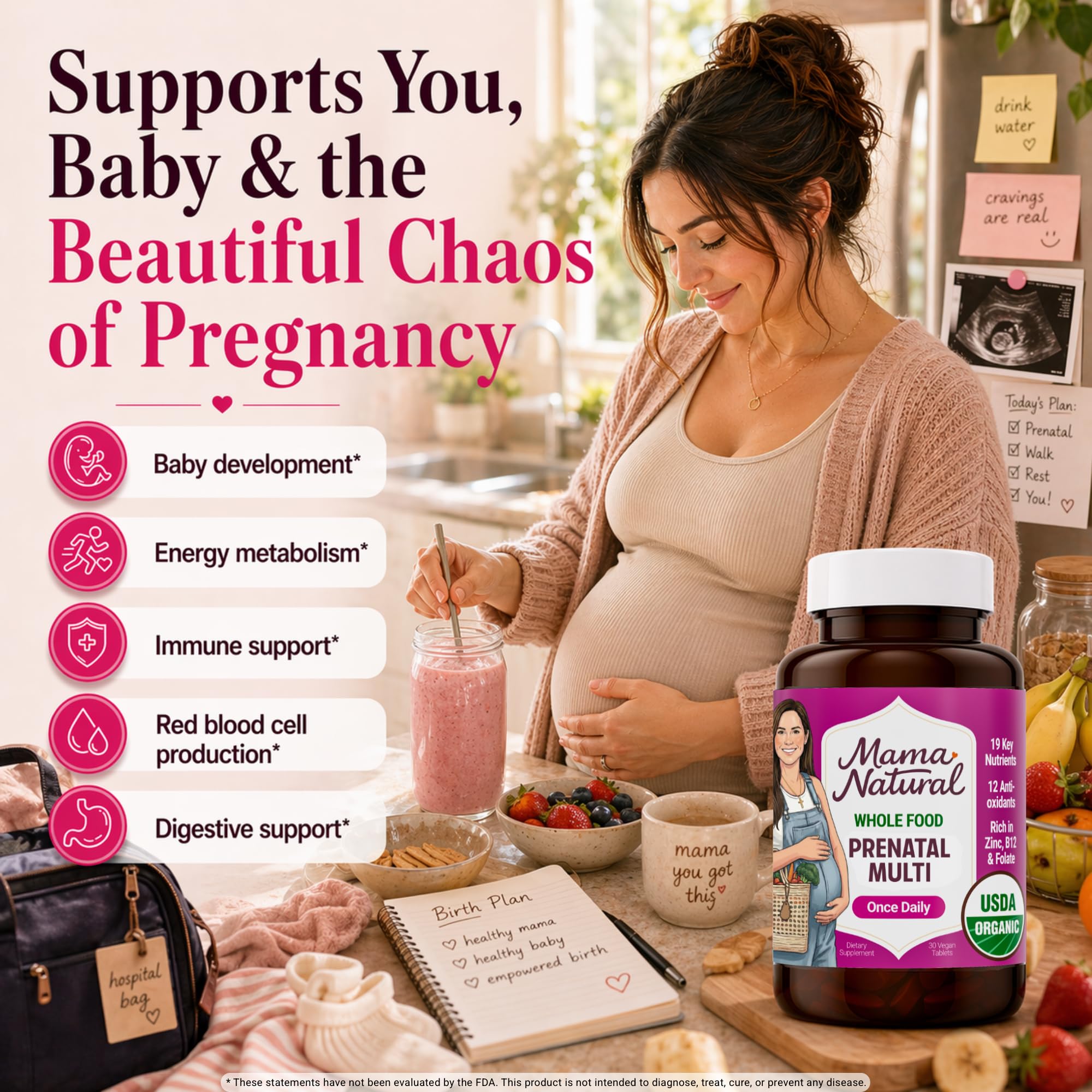 Mama Natural Organic Prenatal Vitamins for Women Vegan (30 Servings) | One A Day Prenatal Vitamins for Pregnant Women | Food Based, Non-GMO & Gluten-Free - Pre Natal Multivitamin with Folate — Amazon image 5
