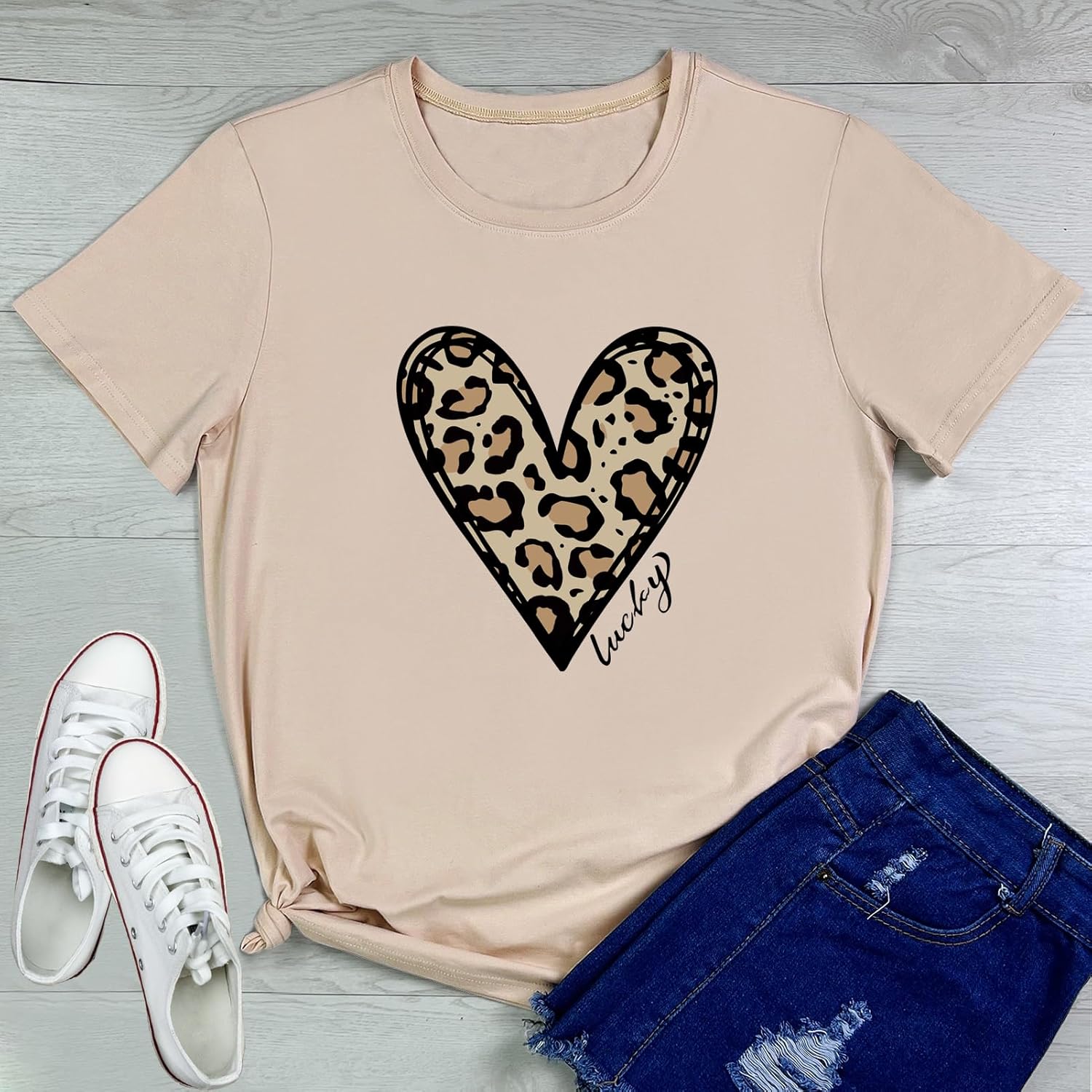 YITAN Women Graphic Tshirts Cute Leopard Heart Tops - Image 2