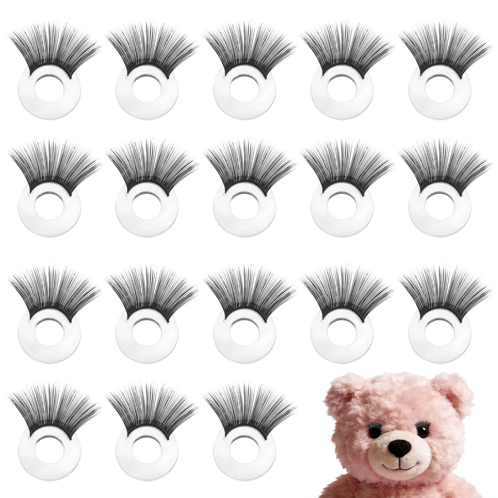 sourcing map 20 Pcs Safety Doll Eyelashes for Crocheting, 16mm Doll Eyelashes Safety Eye Accessories Plastic Stuffed Animals Crochet Supplies for DIY Doll Bear Puppet Making, Black