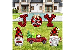 6PCS Christmas Outdoor Yard Sign Buffalo Plaid Red Black Decorations