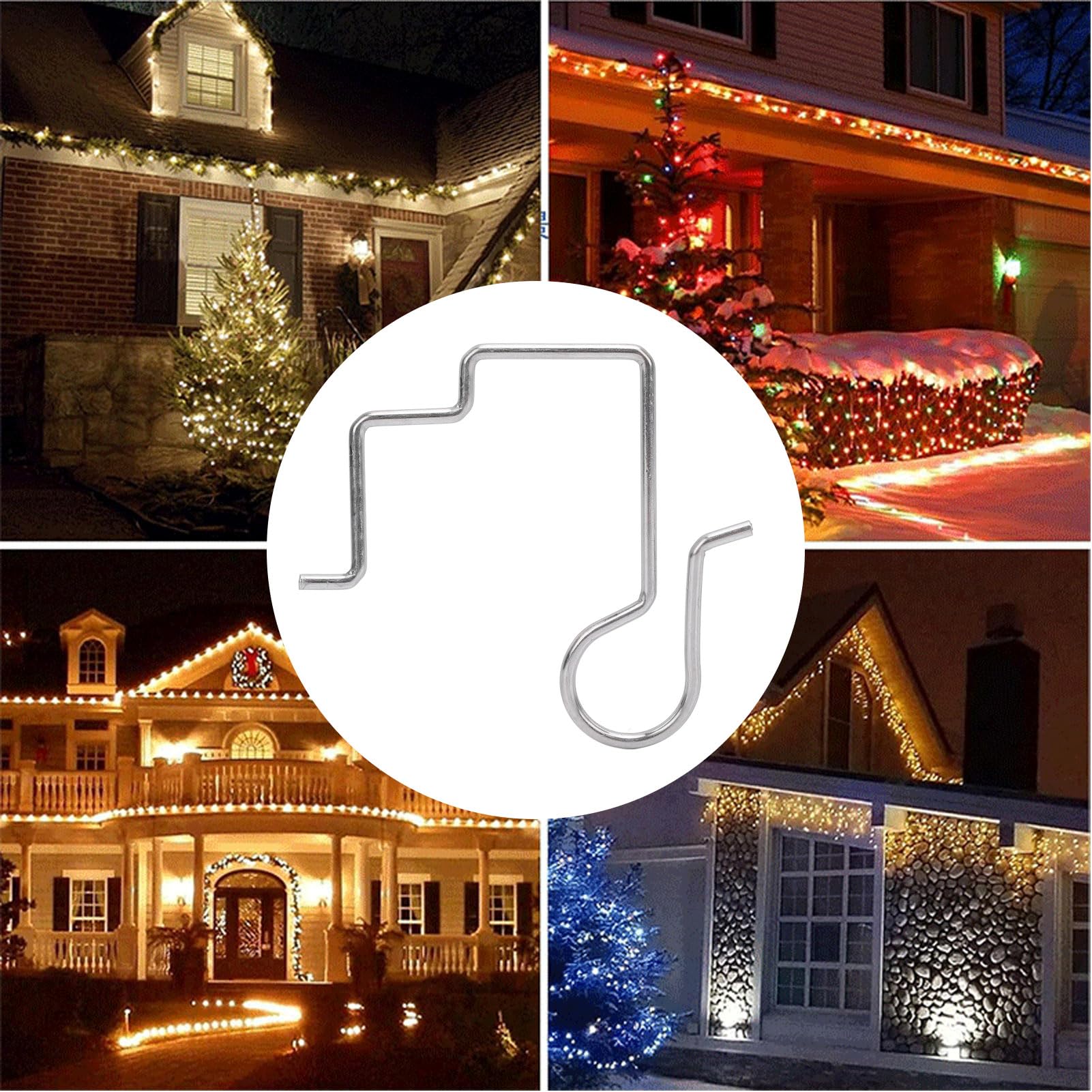 50pcs Christmas Light Gutter Hooks, Stainless Steel Gutter Light Clips Outdoor Lighting Hooks Clips to Hang Lights Outside for Indoor Outdoor