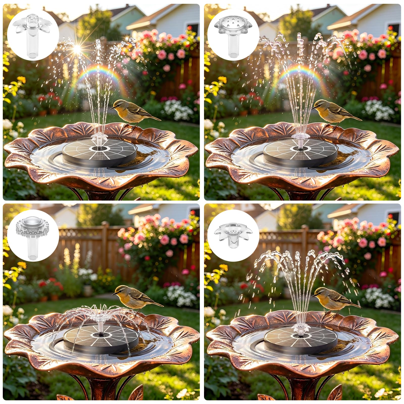 AISITIN Fuente solar para exterior mejorada, 3,7 W, para exteriores, con 4 efectos de pulverización, bomba solar flotante para estanque, bomba de fuente flotante para jardín, baño de pájaros, estanque