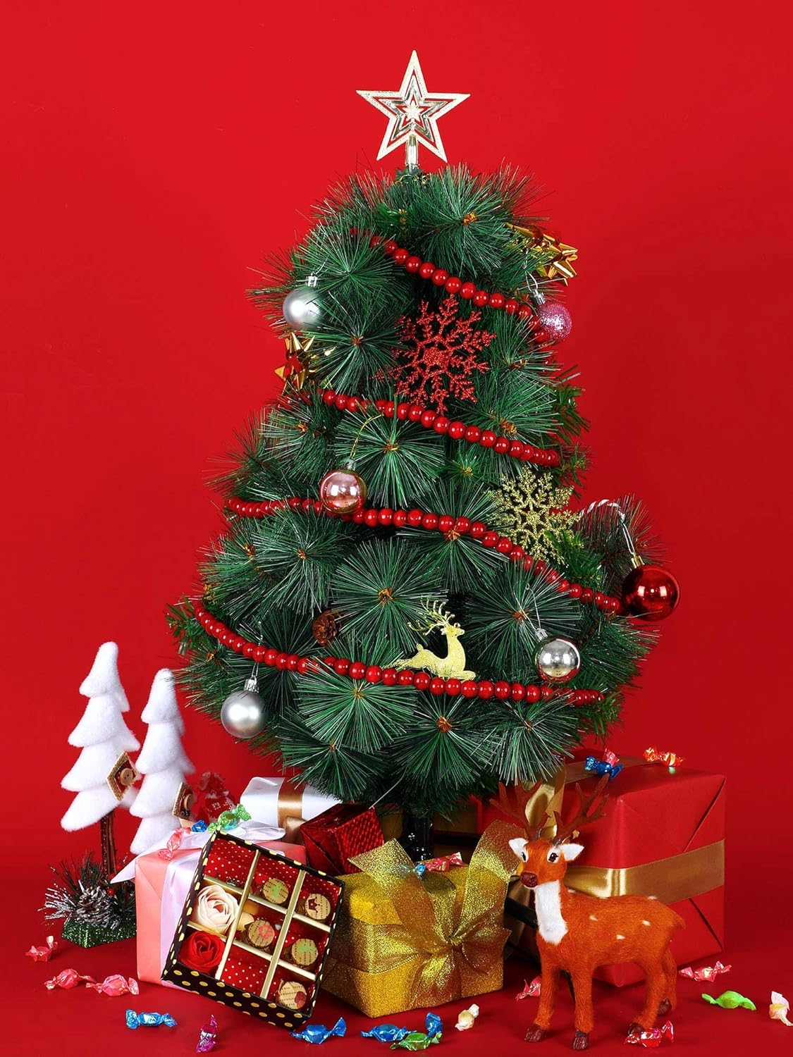 Christmas Wooden Bead Garland Wood Bead Garland Christmas Tree Decorations for Holiday Favors, 12 Feet(Red) - Image 3