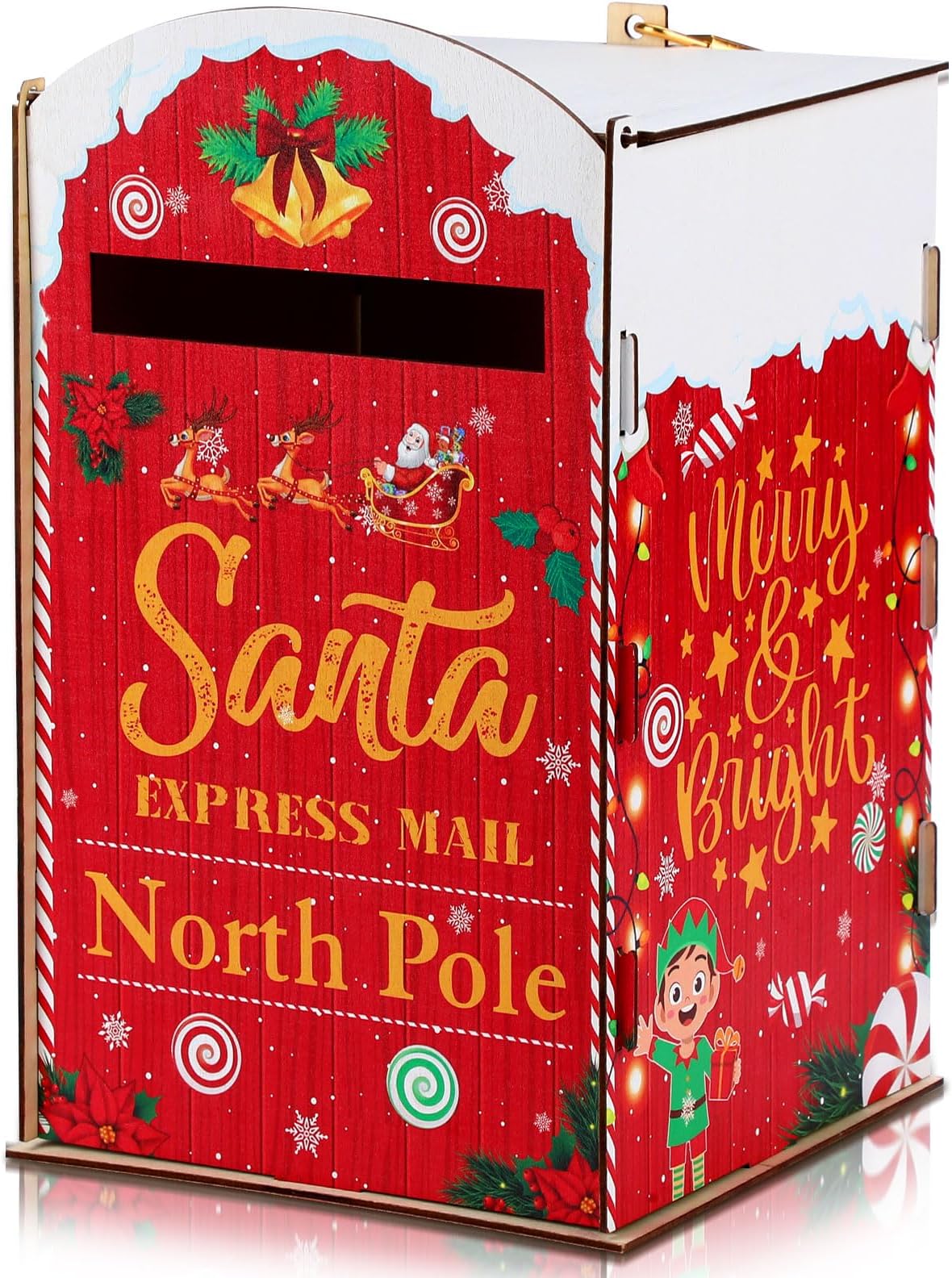 ChincoChristmas Mailbox Letters to Santa Mailbox Christmas Decorations Christmas Kids Gift Wish List Red North Pole Delivery Mailbox for Outside Home Classroom (Elves)