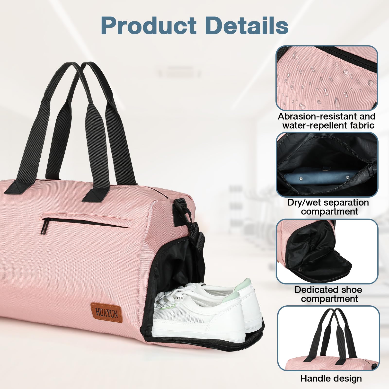 Romon Sac de Sport 22L Rose Imperméable Compartiment Chaussures Bandoulière Réglable