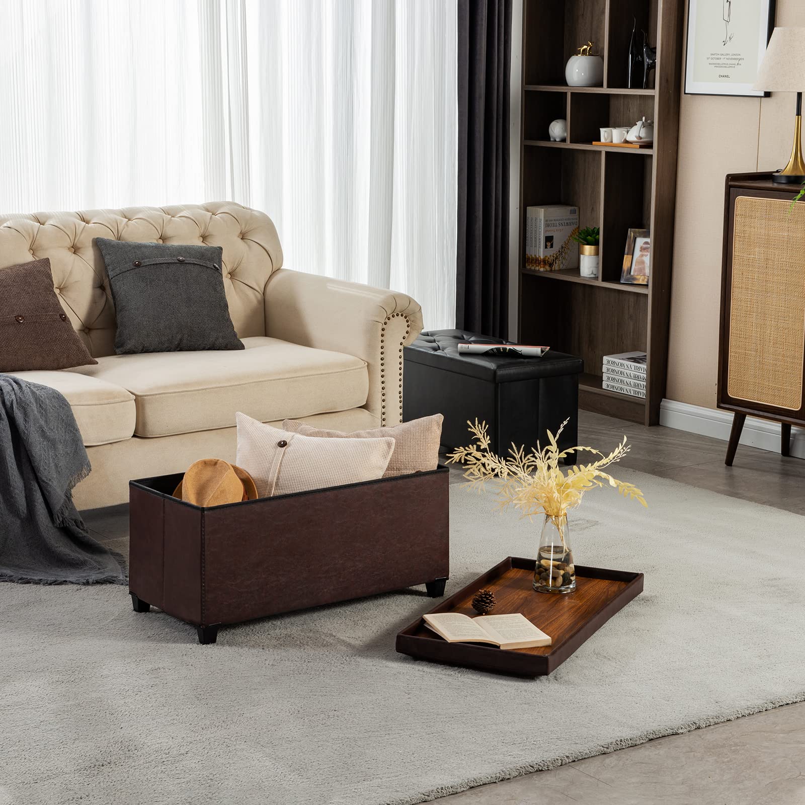 BRIAN & DANY Banc de Rangement, Coffre de Rangement, Pouf Pliable, Montage Facile, pour Salon, Chambre, Entrée, Marron, 76 x 38 x 38 cm