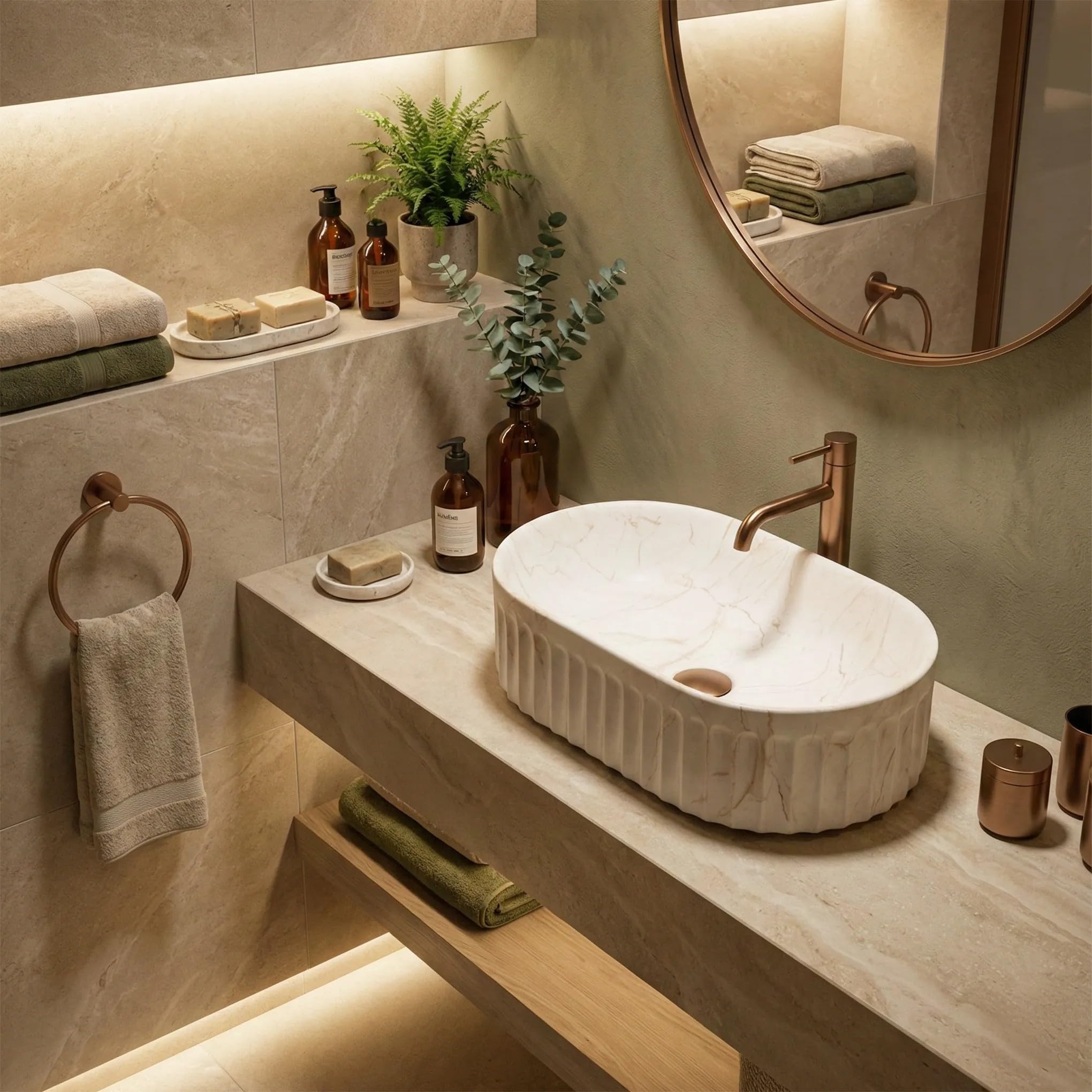 Rea - Lavabo sobre encimera Georgia - Cerámica Sanitaria - Beige - 55,5x35x14,5 cm