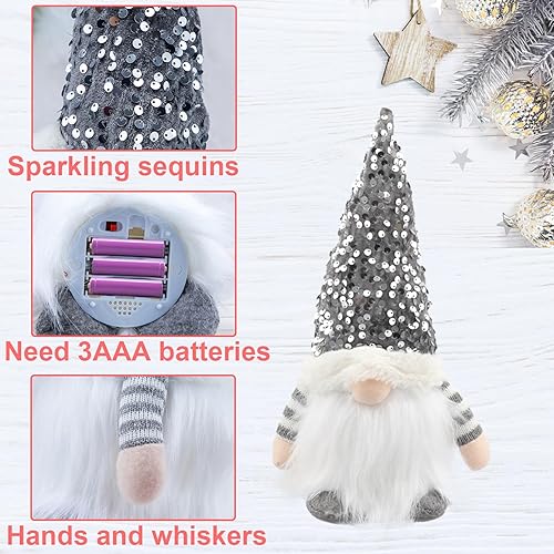 Miniatura 6 de 3 adornos de gnomos de Navidad de 12 pulgadas, gnomos de Navidad iluminados de peluche, lentejuelas con purpurina, sombrero sueco, duende enano,