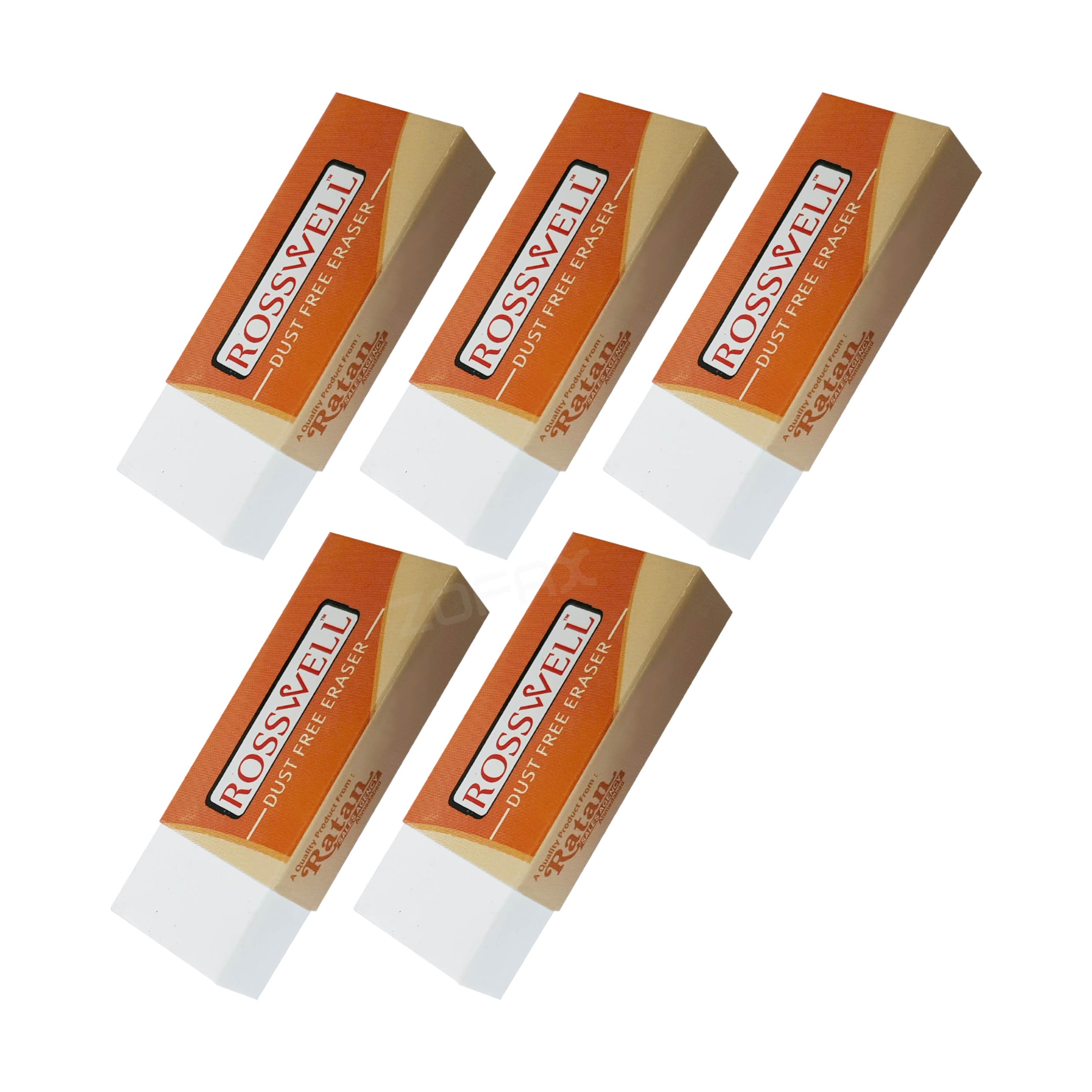 RUBWELL Pencil Erasers, Large, Pack of 5, White Colour Multipack Rubbers, Durable Soft Erasers, Ideal for School Office Home Use, iZOFAX Black Ball Pen