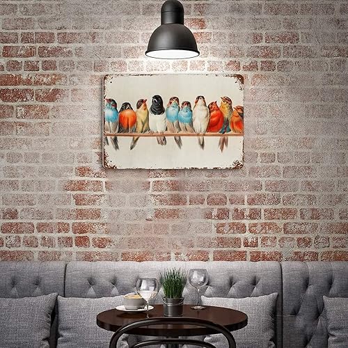 Miniatura 4 de Anique - Letrero de metal para pared, diseño de pájaro, impresión de paisaje grande, una perca de pájaros (1880), letrero decorativo divertido para