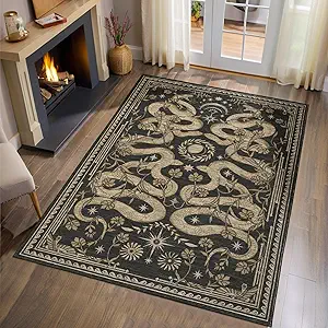 Snake 3x5 Area Rug Washable Non-Slip Dark Grey Gothic Witchy Fantasy Small Indoor Rug