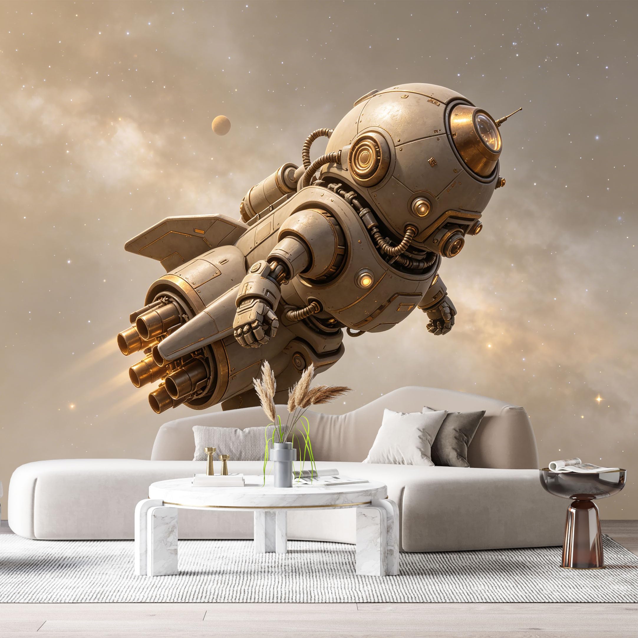 Custom Size Wall Mural Retro Futuristic Robot Spaceship Science Fiction Mech Art SelfAdhesive Art Prints Removable Large Wallpaper Boy Bedroom Esports Room Game Room Tenant Room Studio