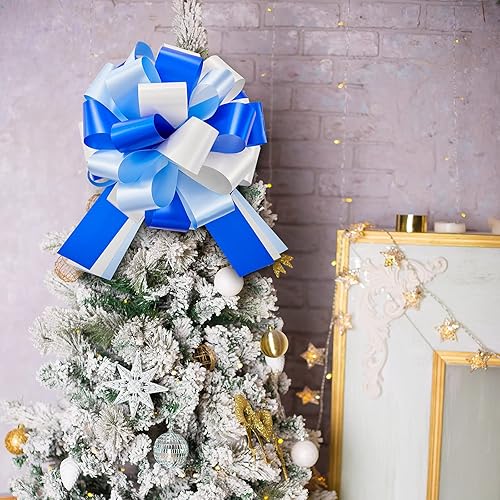Miniatura 6 de Lazo grande para automóvil de 20 pulgadas, color azul y blanco, grande, para envolver regalos, con cinta de 20 pies para regalo, decoración de