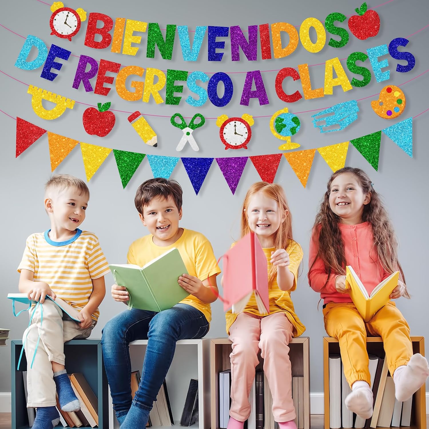 Spanish Back To School Banner, Glitter Back To School Decorations Bienvenidos Banner En Español for Classroom, Bienvenidos Banners En Español for First Day of School Bulletin Board Class Decorations