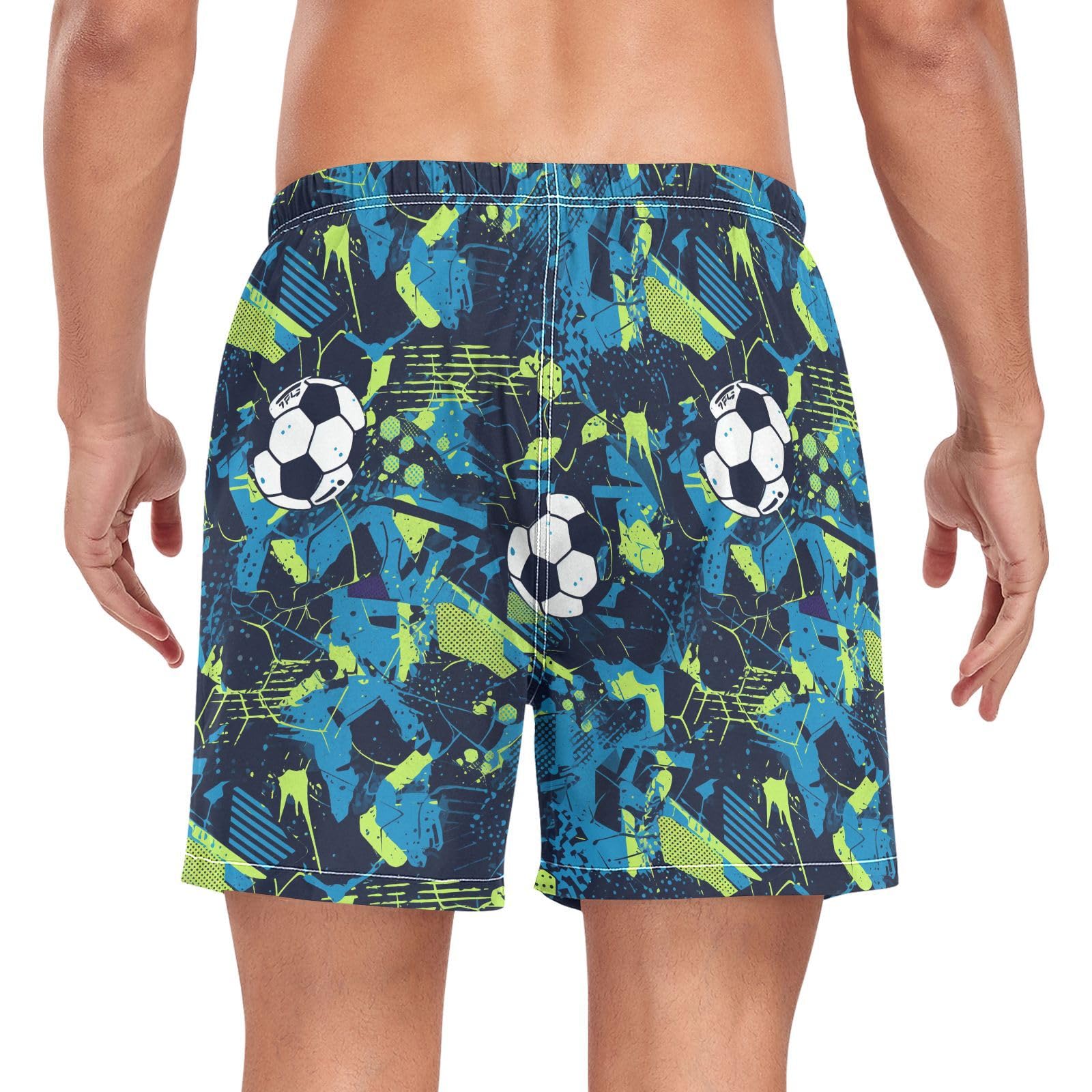 JUNZAN Grunge Football Men Swim Trunks Men's 2 Layer Workout Shorts with Compression Liner Inseam Board Shorts Blue