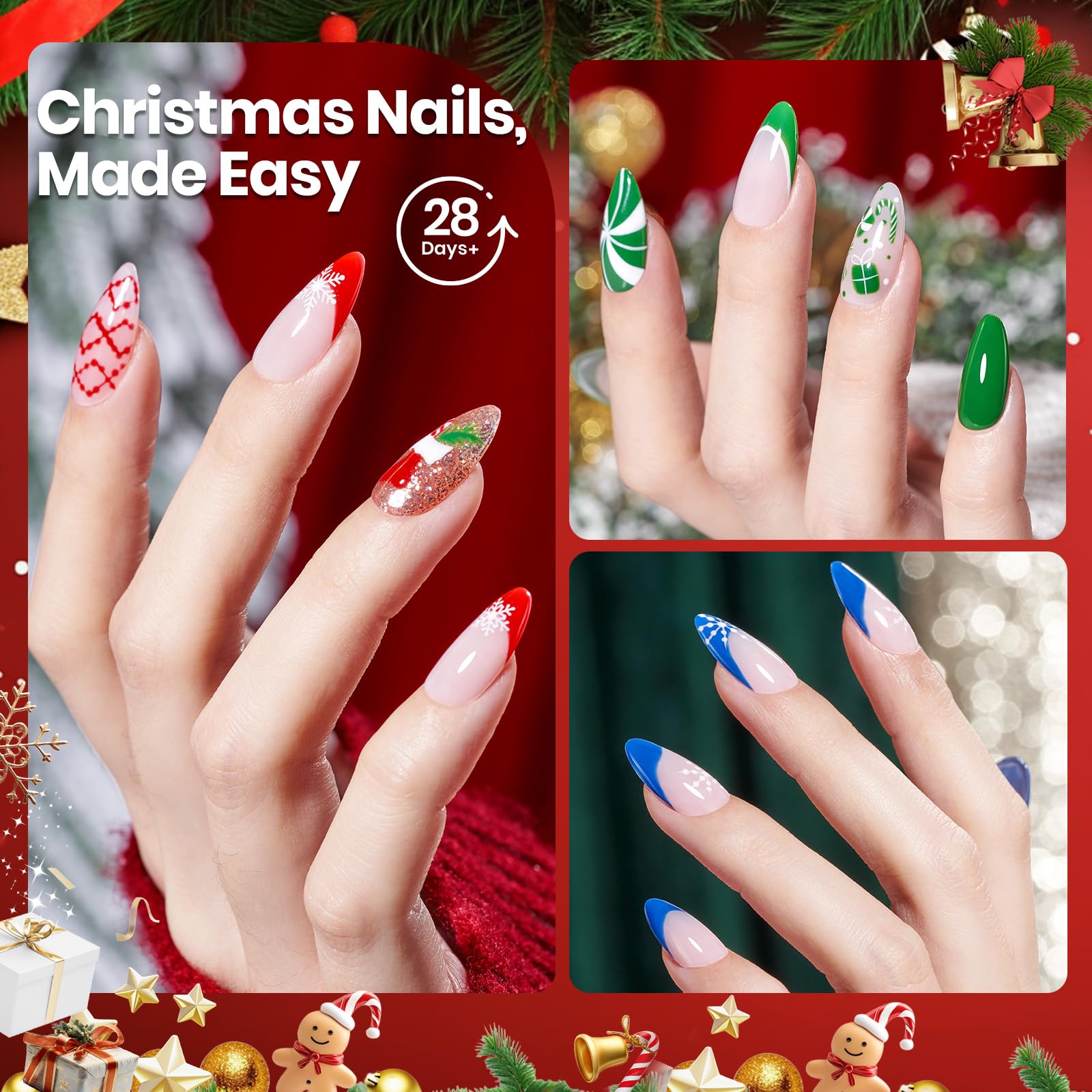 beetles Gel Polish Christmas Gel Nail Polish Set 32 Winter Colors with Base Top Coat Burgundy Red Blue Purple Brown Orange Green Pink Black White Uv LED Lamp Nails Gifts for Women Fingertip Palette