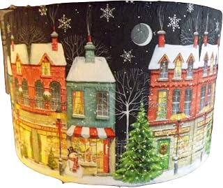 Christmas Lampshade, Night Street,light shade, shabby chic, rustic, street scene.
