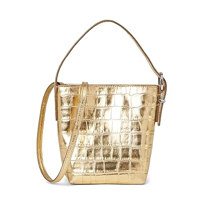 Madewell Essentials Micro Bucket Metallic Croc Backpack Bags Gold Metallic, Cotton/Leather