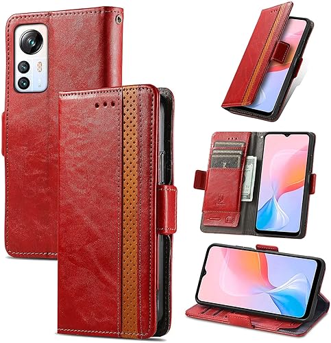 Miniatura 79 de Funda para Honor X7, Funda para Honor Play 30+ Plus Funda de piel sintética con ranuras para tarjetas Funda con soporte abatible Rojo