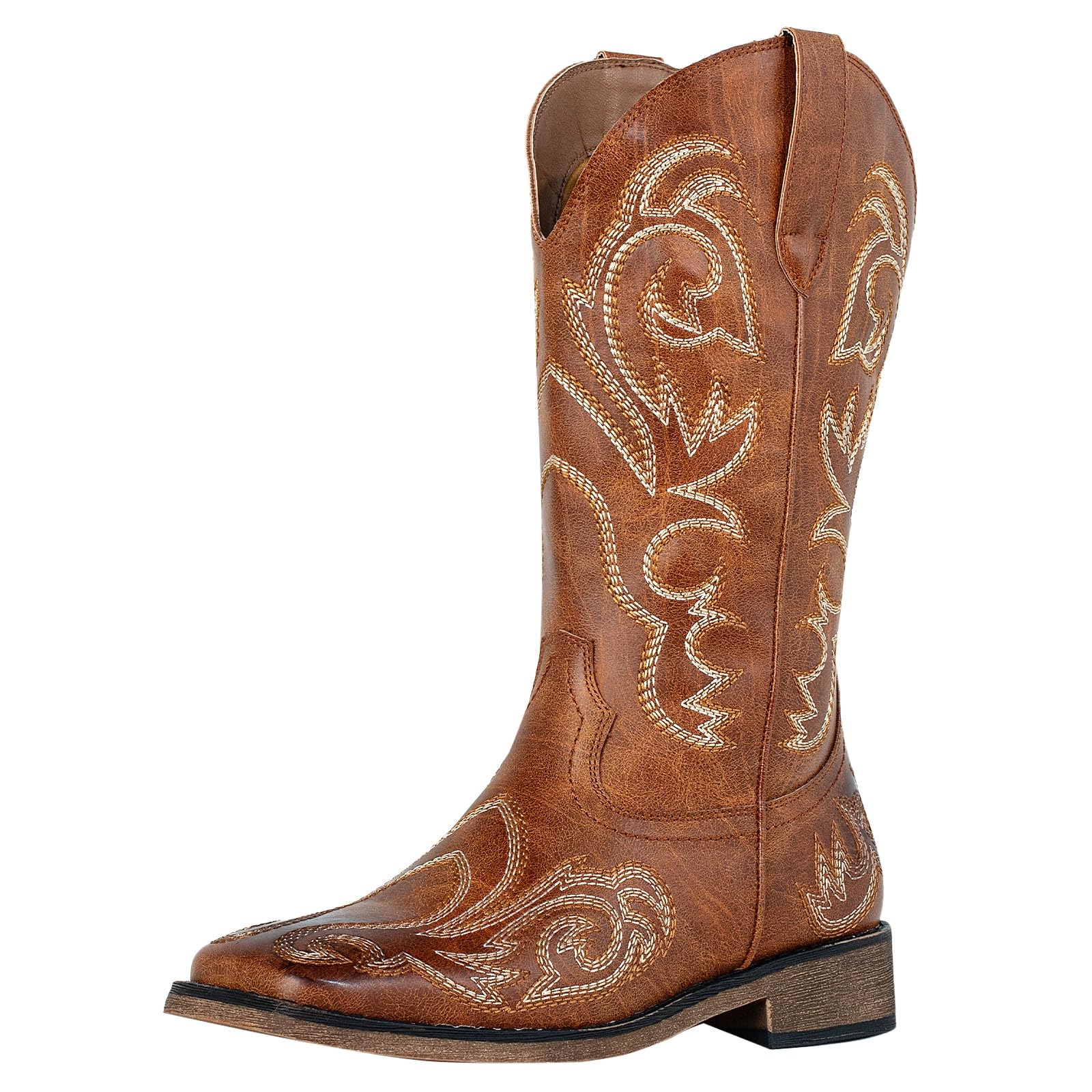SheSole Womens Cowboy Cowgirl Boot Square Toe Western Mid Calf Boots