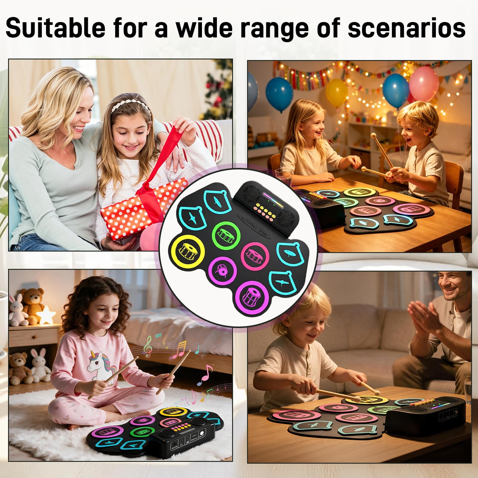 Set di batteria elettronica a 9 pad, con due pedali e bacchette, kit E-Drum portatile arrotolabile in silicone, adatto a bambini e principianti, regalo ideale strumento musicale