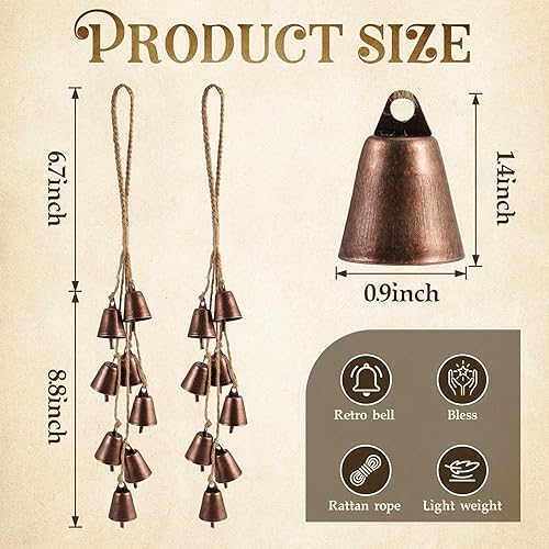 Miniatura 19 de Paquete de 2 campanas de bruja para protección de perilla de puerta, campanas colgantes para perilla de puerta, campanas de brujas, campanas