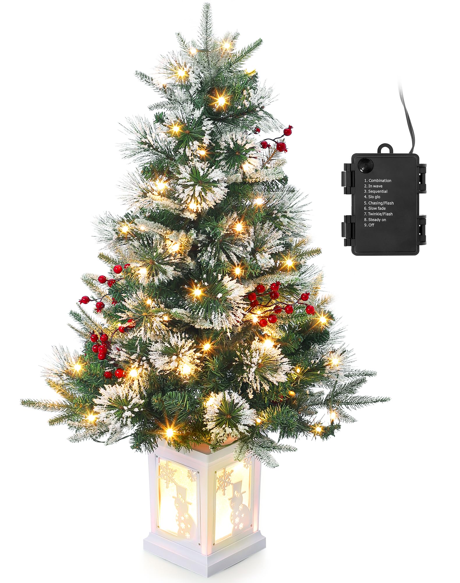 Künstlicher Weihnachtsbaum 90cm Mit LED-Beleuchtung - Vorgefrostet Mit Beeren