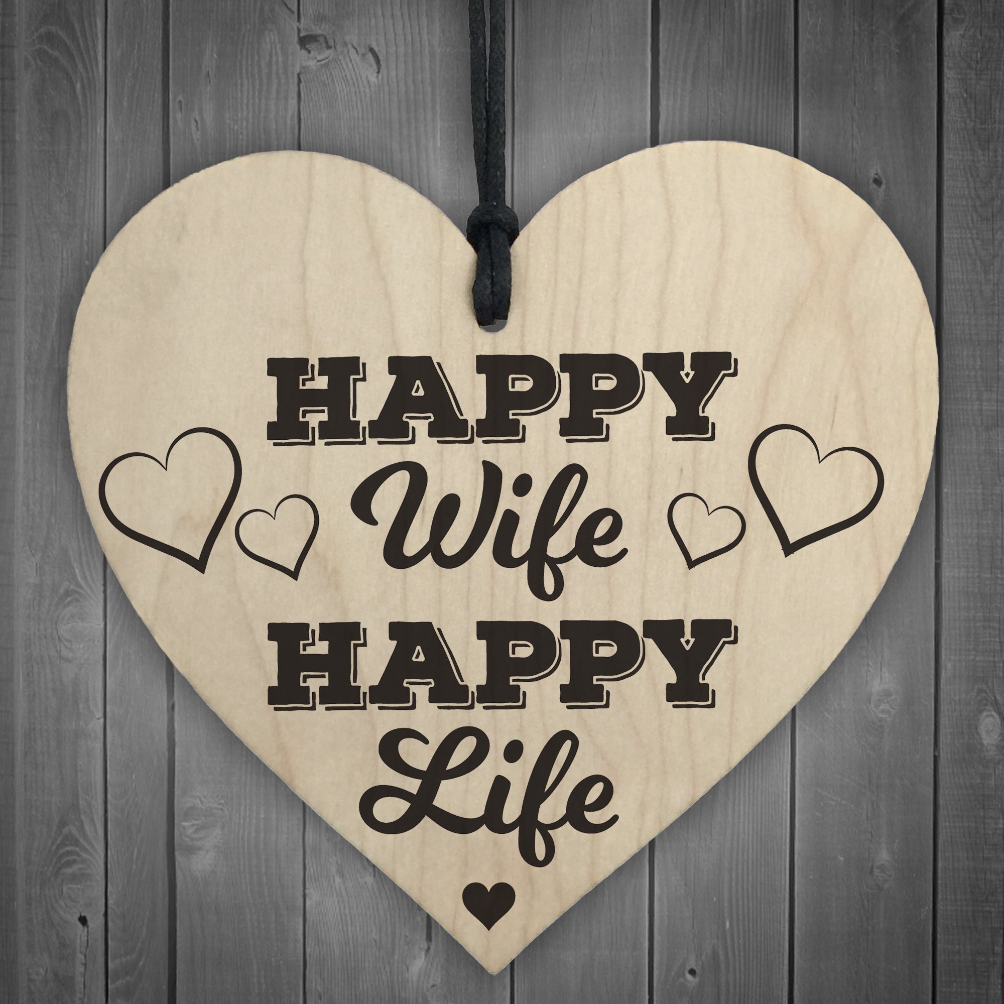 Red Ocean Happy Wife Happy Life Novelty Wooden Hanging Heart Love Plaque Anniversary