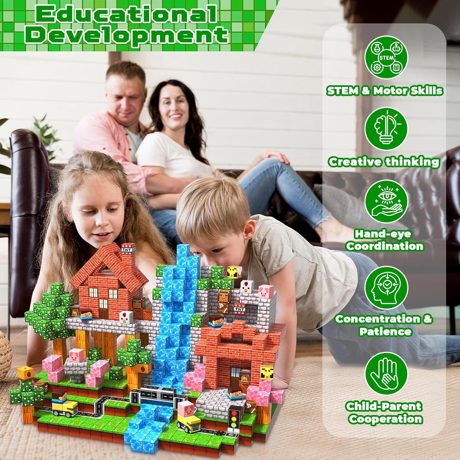 GraceDuck Costruzioni Magnetiche per Bambini 100 Pezzi Prateria e Strada Giocattoli Magnetici Creativi Montessori Costruzioni Magnetiche da 3-9 Anni Ragazzo e Ragazza Cubi Magnetici Regali di Bambini