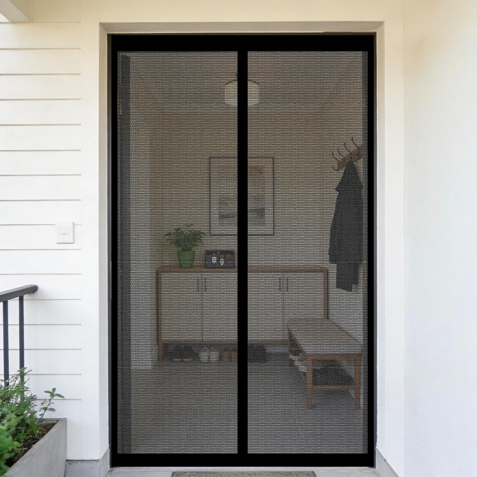 Moustiquaire porte sans perçage pour stopper les moustiques noir
