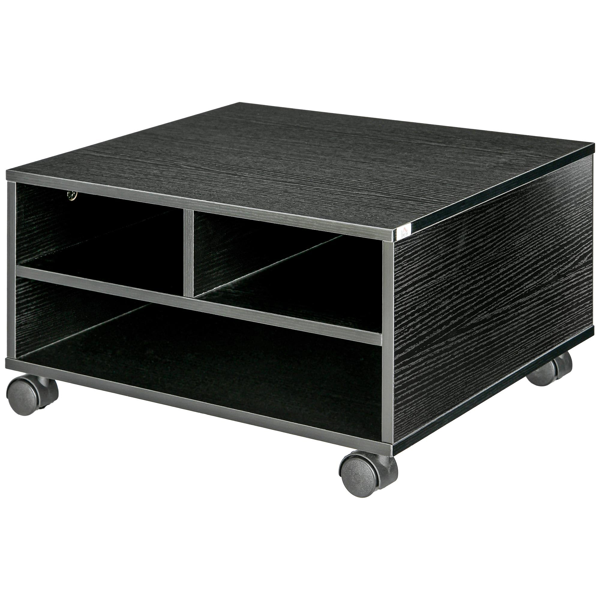 HOMCOM Mobile Porta Stampante a 2 Ripiani, Mobiletto per Ufficio e Studio in Legno con Ruote, 47x40x22.5cm, Nero