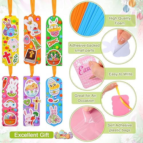 Miniatura 3 de Pasimy 48 juegos de manualidades de Pascua, calcomanías de espuma, marcapáginas de Pascua, manualidades de Pascua en blanco con huevo de Pascua