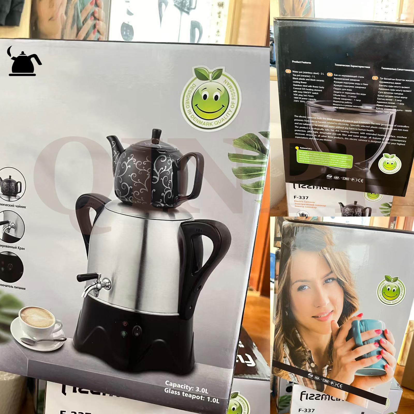 TYH Théière Électrique Turque 2000 W, Style Autofiltrant, Samovar Turc Électrique avec Fonction Maintien Au Chaud, Bouilloire Électrique À 2 Niveaux, Théière en Acier Inoxydable 3 L