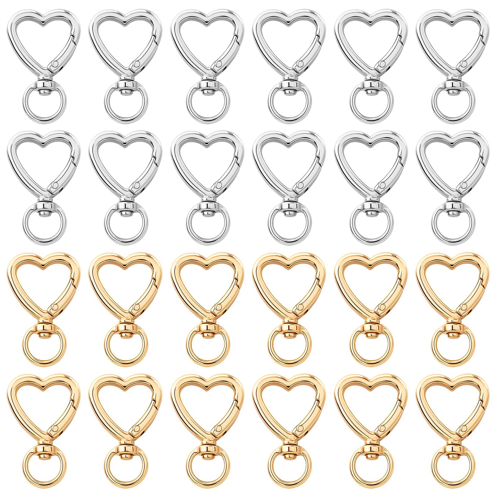 Heart Keychain Clip with Swivel Clasps Hooks Cute Silver Heart Shaped Carabiner Clasp Zinc Alloy Snap Keychain Hook Backpack Clips for Handbag DIY Making Hanging Buckle