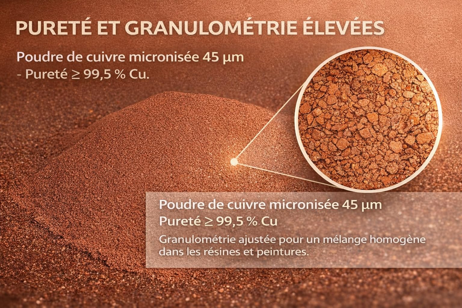 Poudre de Cuivre pureté 99,5%, 45µm (5, Kilogrammes)