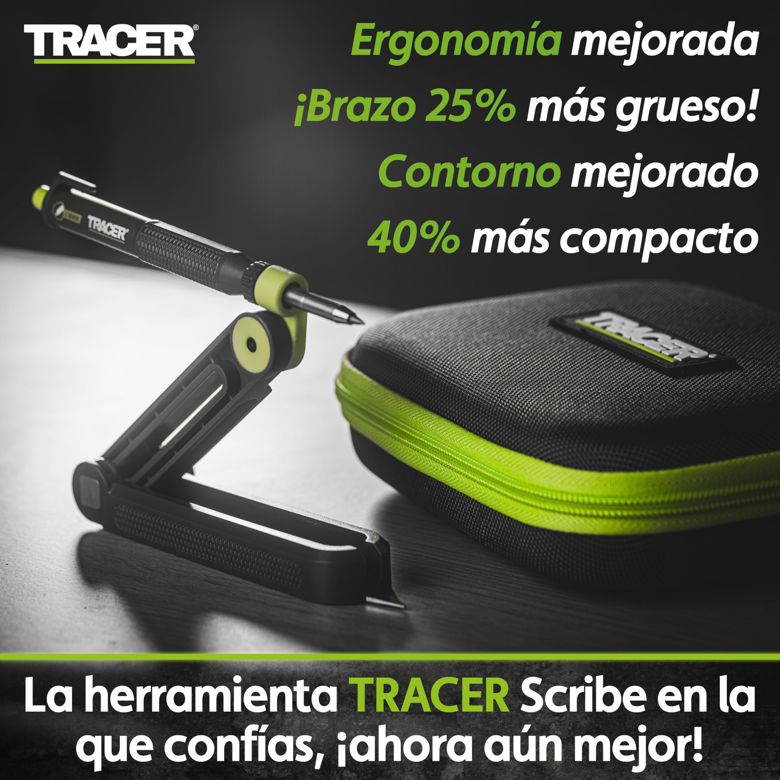 TRACER Truescribe - Herramienta de escritura con lápiz trazador 2.0, estuche de almacenamiento y 12 minas para lápiz. Herramienta de trazado para carpintería y más