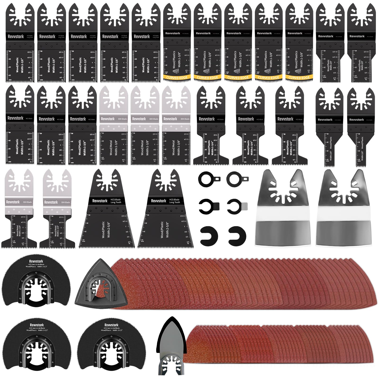 130 PCS Oscillating Saw Blades Set, Arc Edge Multitool Blades for Cutting Wood/Metal/Plastic with Sandpaper, Quick Release Design Compatible with Dremel, Dewalt, Craftsman, Ryobi, Milwaukee