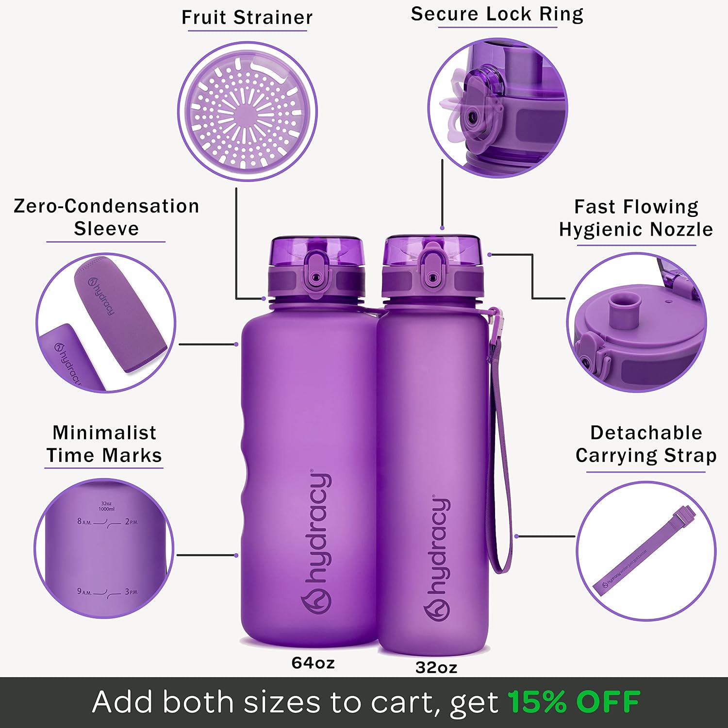 Hydracy Water Bottle with Time Marker, Large 2 Litre BPA Free Bottle & No Sweat Sleeve - Image 4