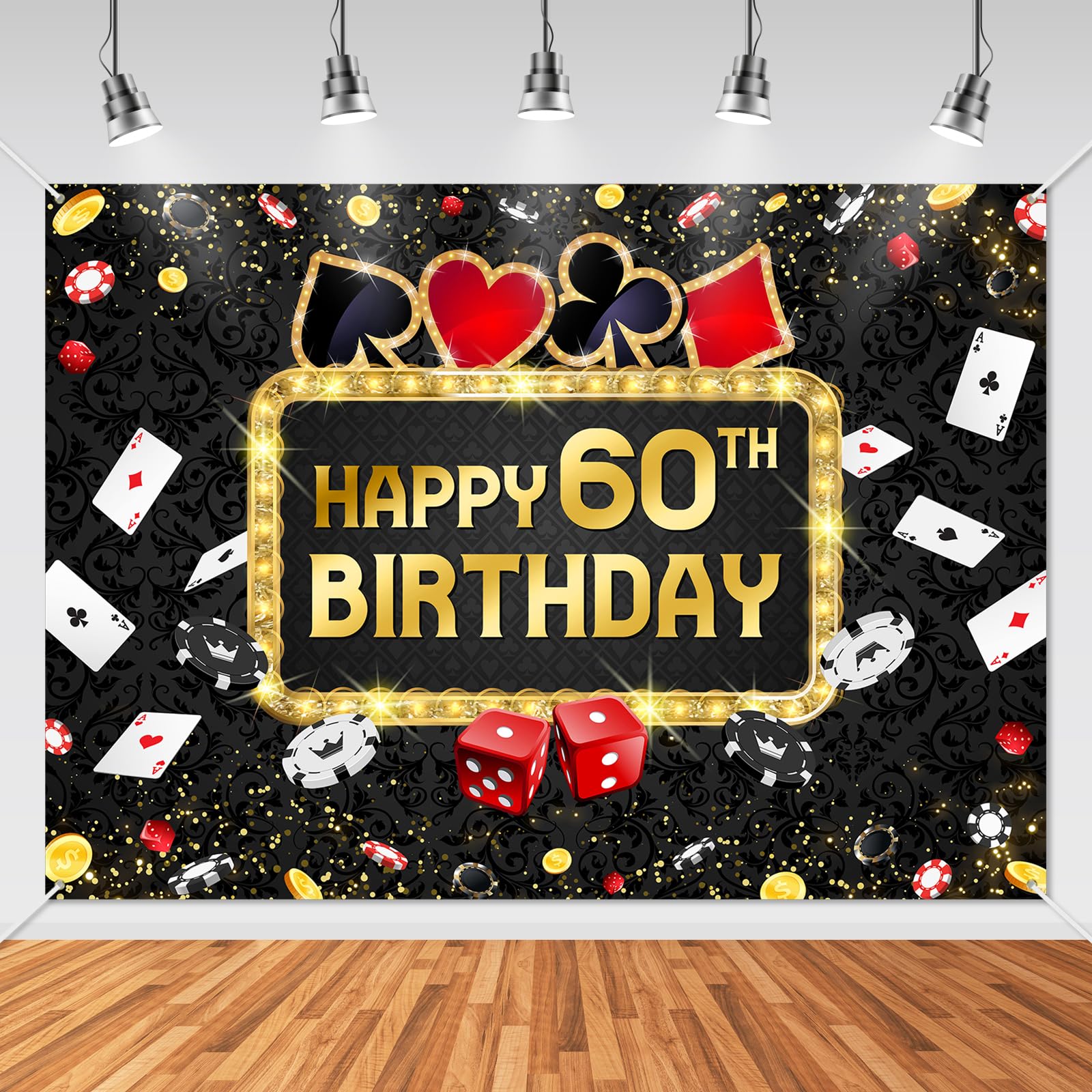 Avezano Casino Night Birthday Backdrop (7x5ft, 60th, Cotton)