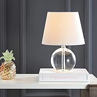 SAFAVIEH Lighting Collection Mable Modern Glam Clear Crystal 14-inch Bedroom Living Room Home Office Desk Nightstand Round Table Lamp (LED Bulb Included)