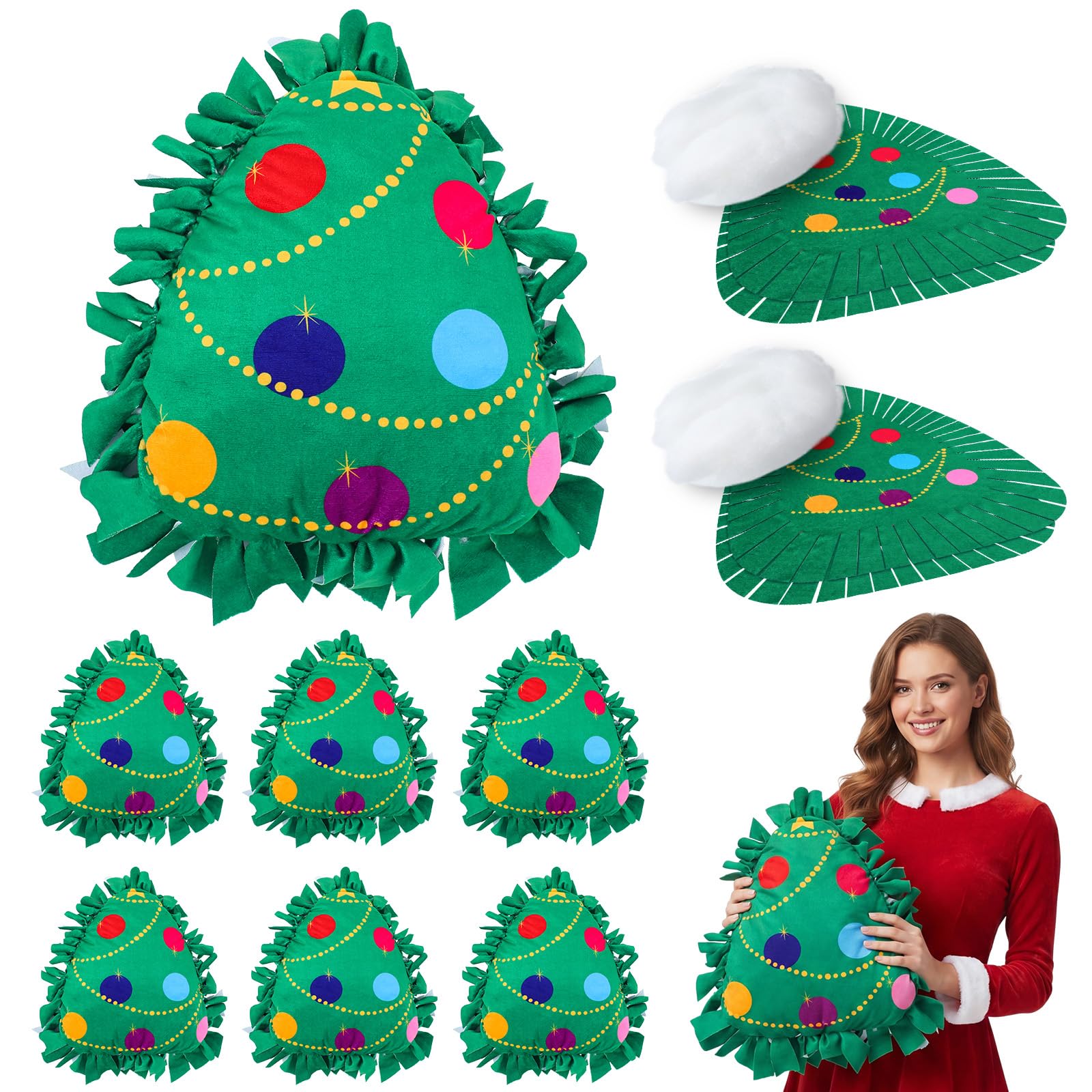 Weysat 6 Sets Christmas Tree Tied Pillow Craft Kit DIY Gifts No Sew Fleece