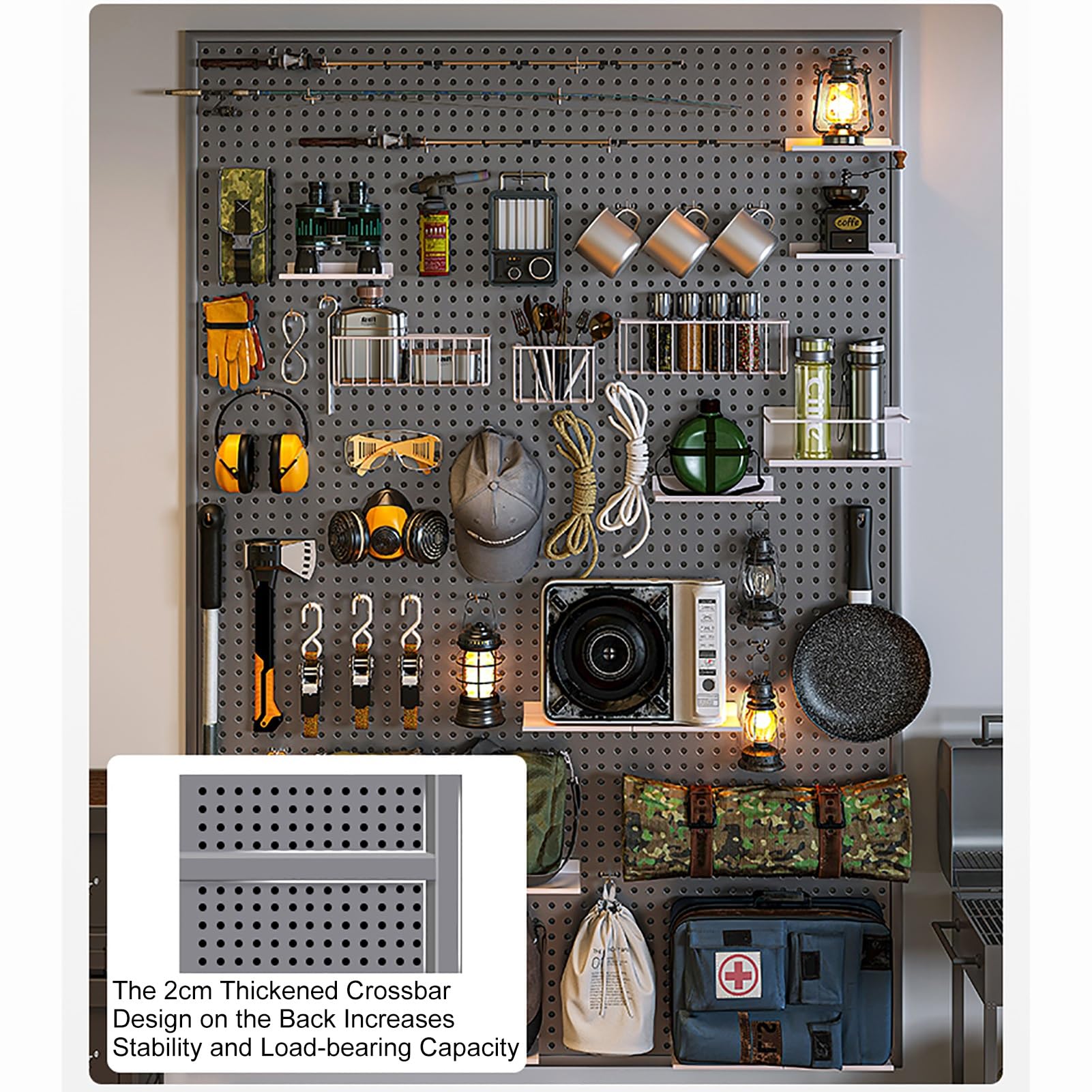 Metalowy Organizer na Tablicę Pegową, Zestaw Tablic Perforowanych, Tablica Biurowa, Tablica Perforowana na Biurko, Organizer Narzędzi do Tablicy Perforowanej w Garażu(Black,100x40cm/39x16in)