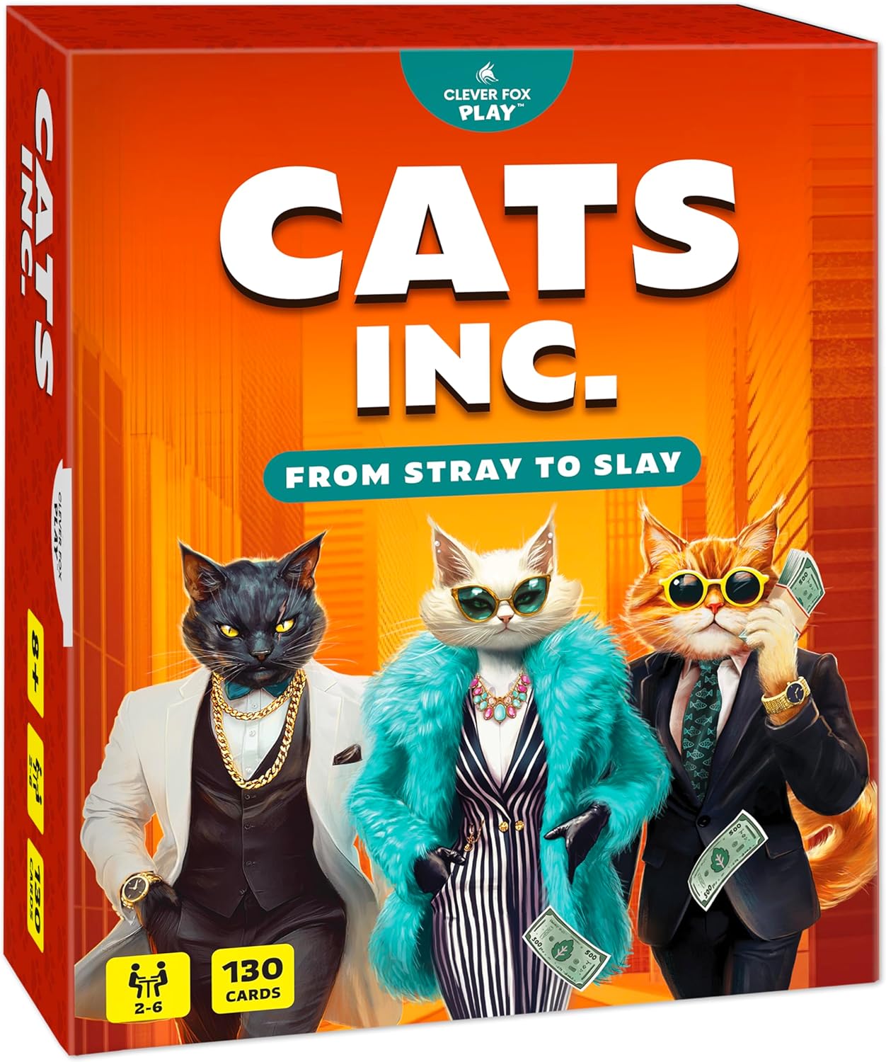 Clever Fox Play Cats Inc – The Purr-Fectly Unpredictable Strategy Card Game of Claws, Catnip & Corporate Mischief – Hilarious Family Game for Adults, Kids & Teens, 2–6 Players