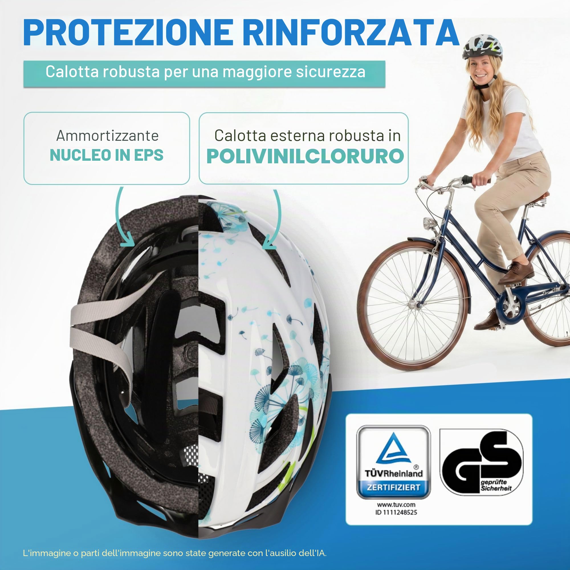 FISCHER adulti Urban Flowers Casco da bici, Blu/Bianco/Verde, S/M
