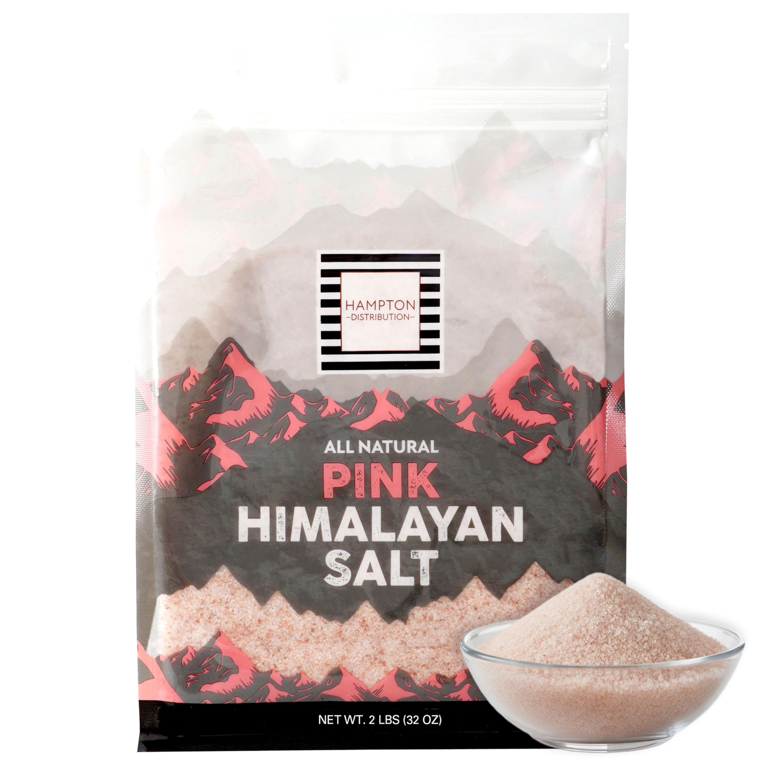 Himalayan Pink Salt, 2 Pound Bag, Fine Grain Sea Salt, All Natural, Kosher, Vegan, Gluten Free, Pure Gourmet Salt, Hampton Distribution